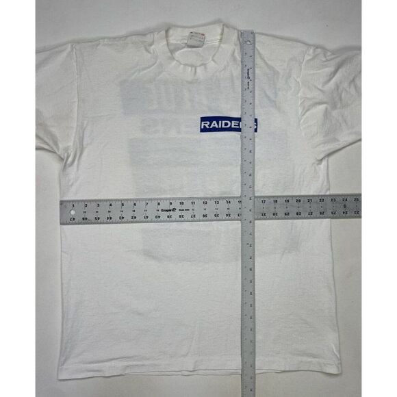 VINTAGE Raiders Big Blue Graphic T-shirt Men XL White USA 90s Single Stitch - Picture 11 of 11